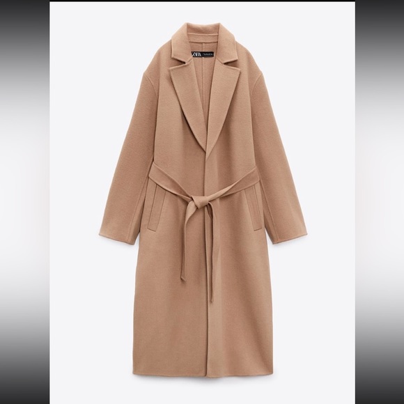 Zara Jackets & Blazers - Zara coat wool blend oversized fit long camel belted rope trench coat size small